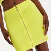 House of Holland Yellow Knitted Rib Mini Skirt with a Front Zip