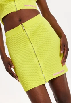 House of Holland Yellow Knitted Rib Mini Skirt with a Front Zip