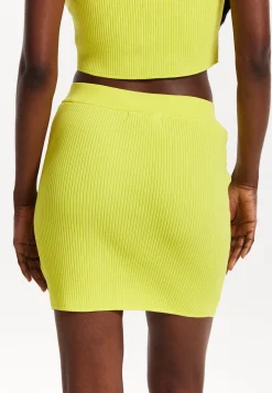 House of Holland Yellow Knitted Rib Mini Skirt with a Front Zip