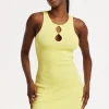 Lemon Yellow Ribbed Cut-Out Mini Dress