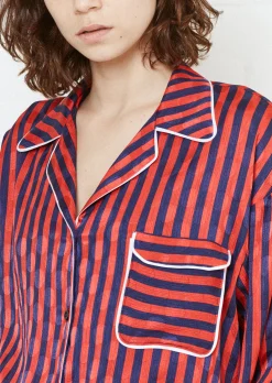 Red & Navy Oversized Stripe Pyjama Style Shirt | House of Holland