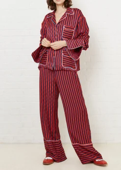 Red & Navy Stripe Pyjama Style Trousers | House of Holland