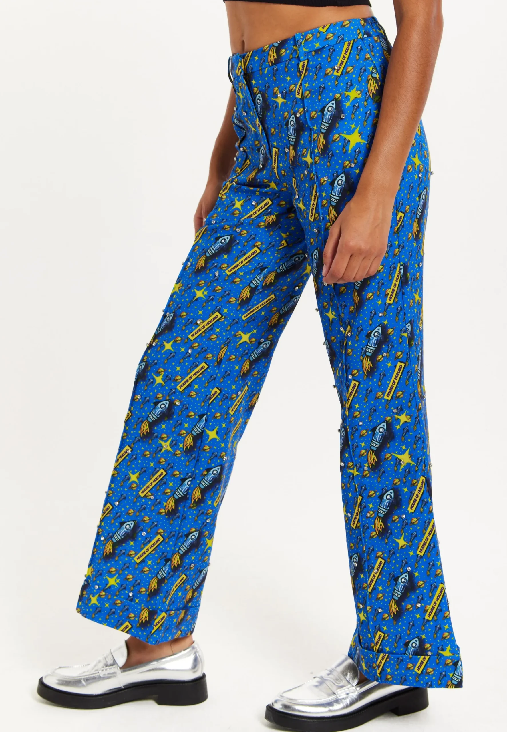 Rocket Print Diamante Embellish Trousers