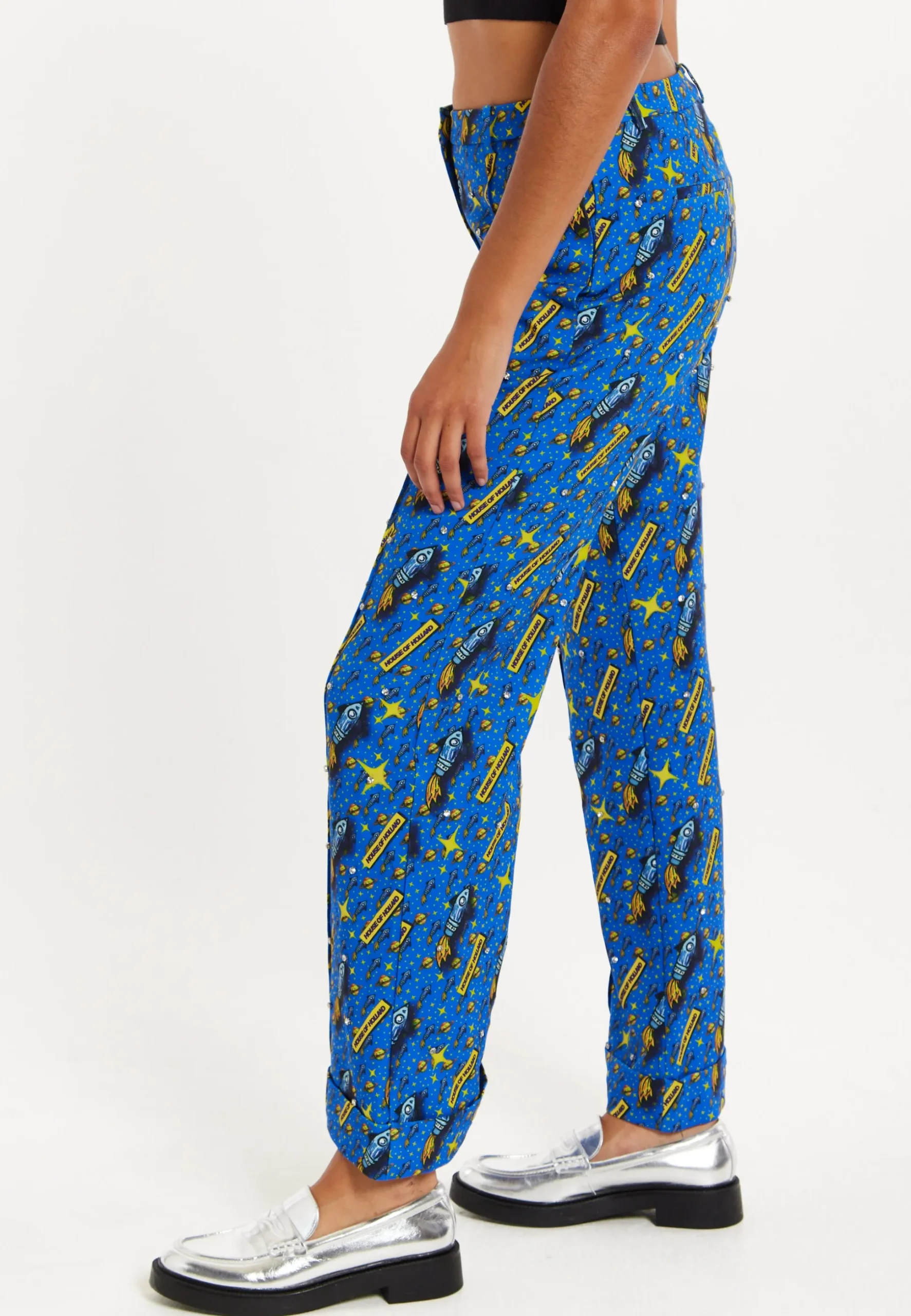 Rocket Print Diamante Embellish Trousers