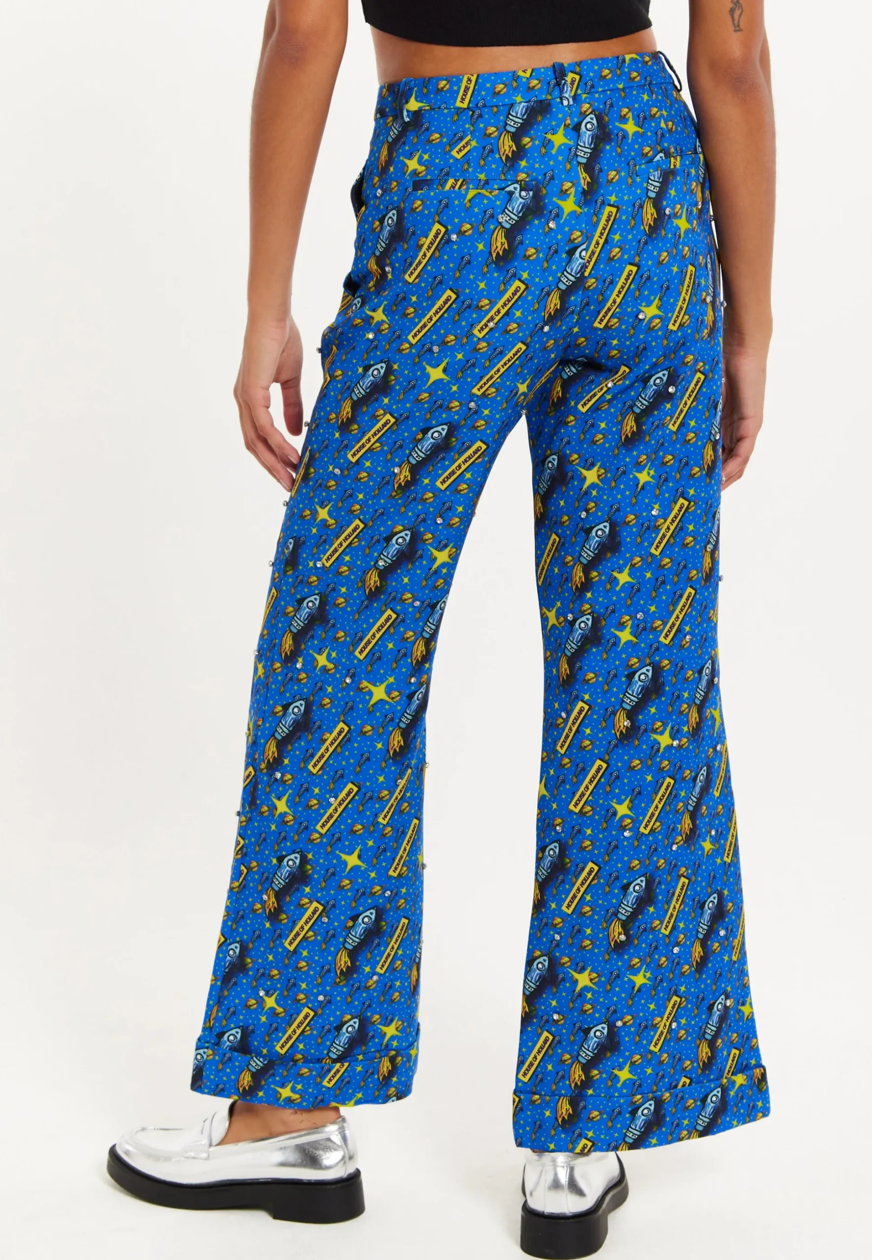 Rocket Print Diamante Embellish Trousers