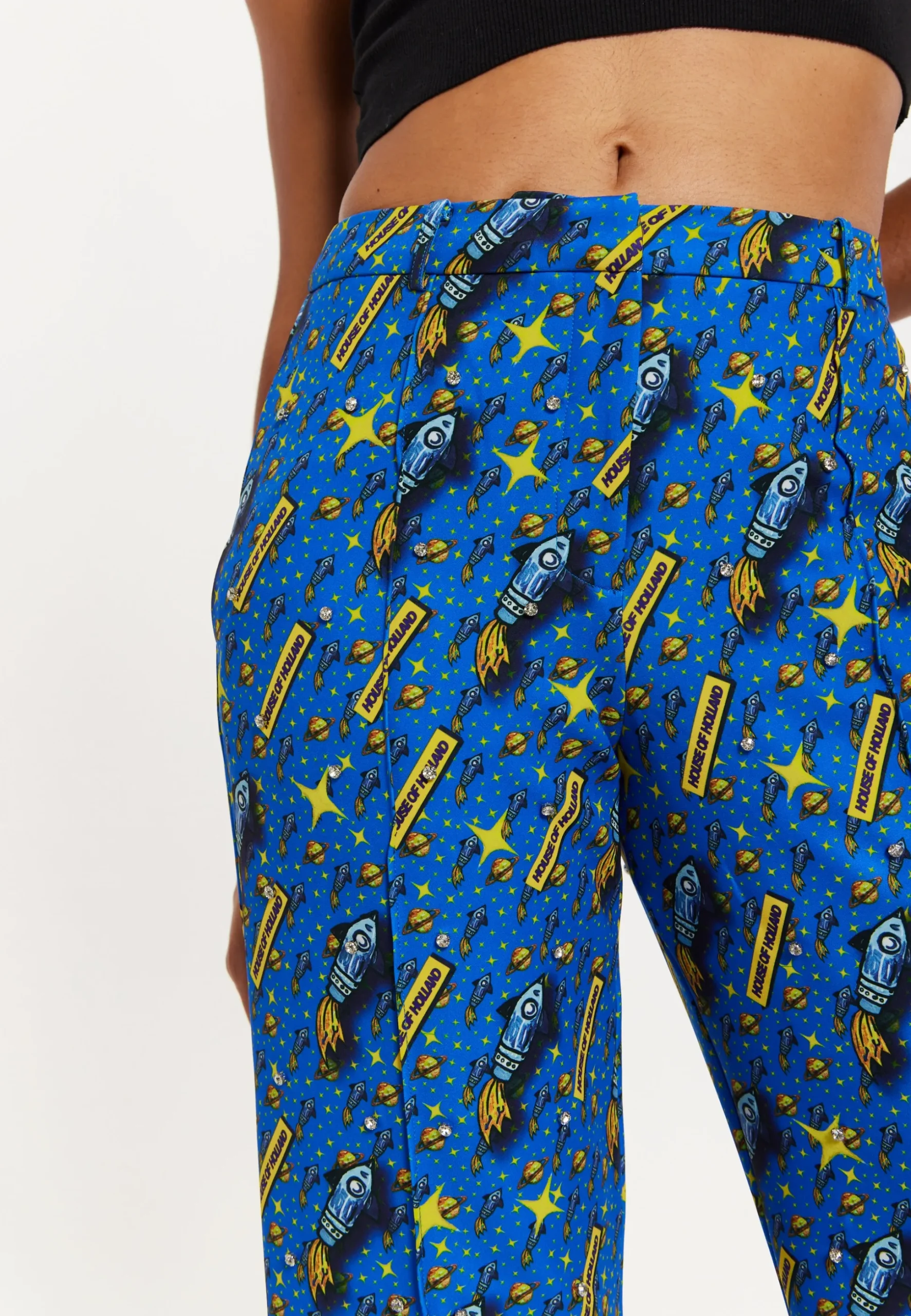 Rocket Print Diamante Embellish Trousers